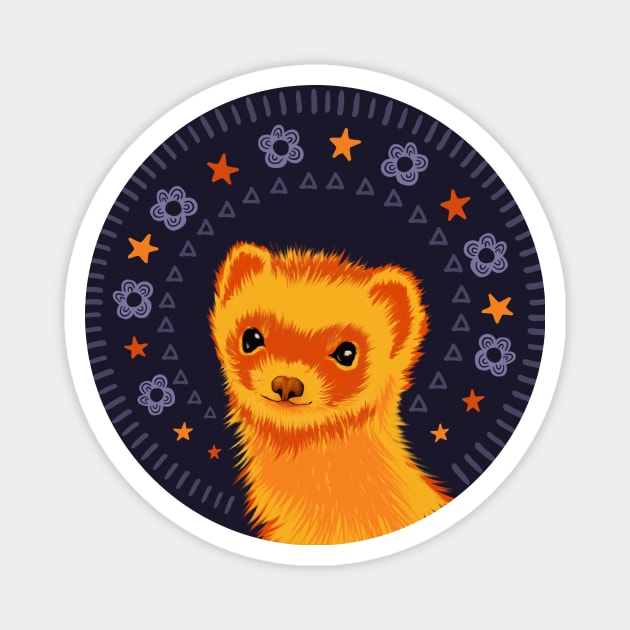 Cute ferret head flowers and stars Magnet by Boriana Giormova